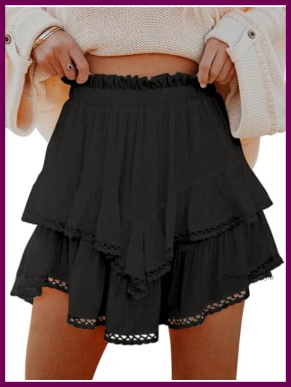 Flowy Ruffle Tiered Skorts High Waist Mini Crochet Shorts